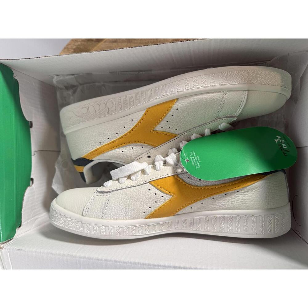Diadora Game L Low White Golden Rod Leather Sneakers Size US 6 / EU 36.5 NWB - Picture 2 of 11